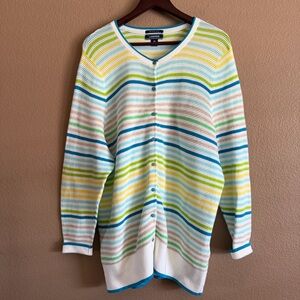 Lands' End Multicolor Striped Cardigan 100% Supima Cotton Size 2X